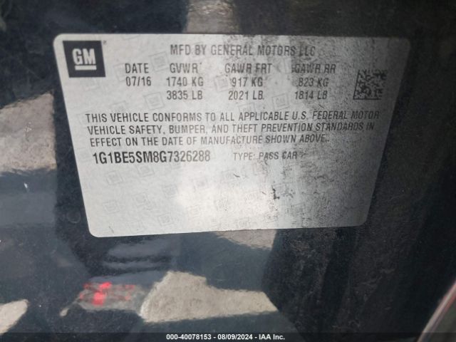 Photo 8 VIN: 1G1BE5SM8G7326288 - CHEVROLET CRUZE 