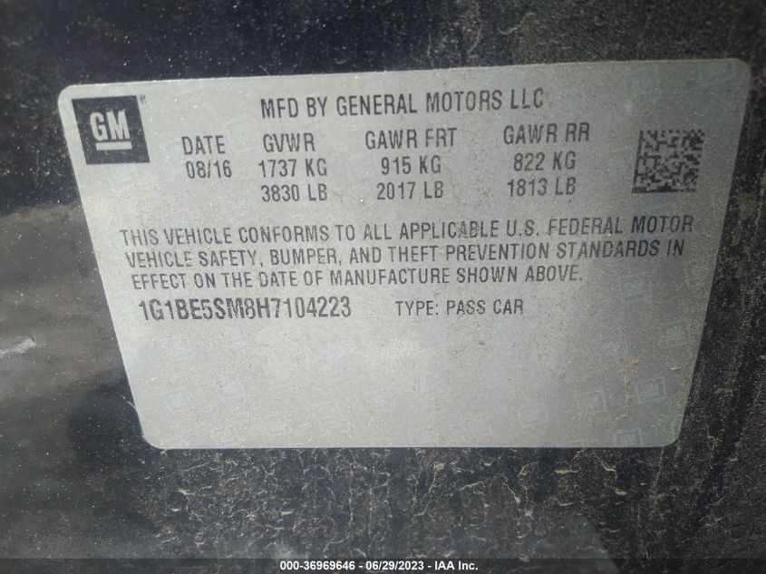 Photo 8 VIN: 1G1BE5SM8H7104223 - CHEVROLET CRUZE 