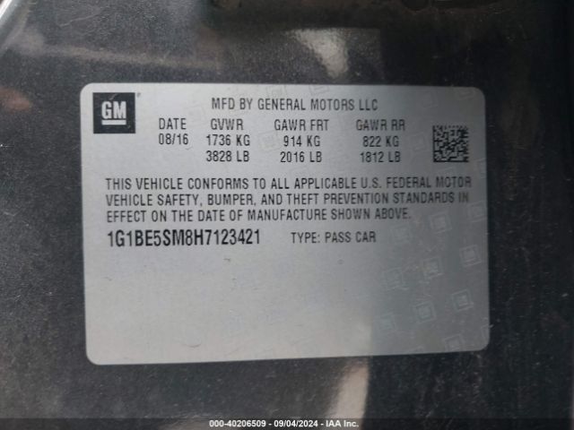 Photo 8 VIN: 1G1BE5SM8H7123421 - CHEVROLET CRUZE 