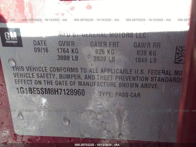 Photo 8 VIN: 1G1BE5SM8H7128960 - CHEVROLET CRUZE 