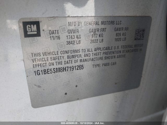 Photo 8 VIN: 1G1BE5SM8H7191265 - CHEVROLET CRUZE 