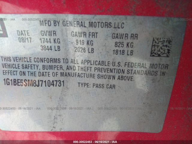 Photo 8 VIN: 1G1BE5SM8J7104731 - CHEVROLET CRUZE 