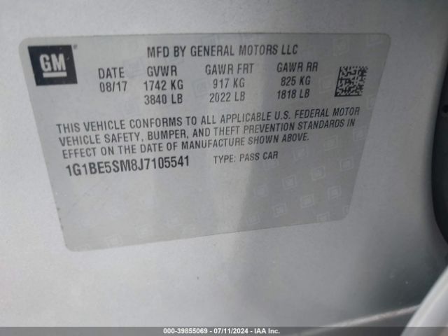 Photo 8 VIN: 1G1BE5SM8J7105541 - CHEVROLET CRUZE 