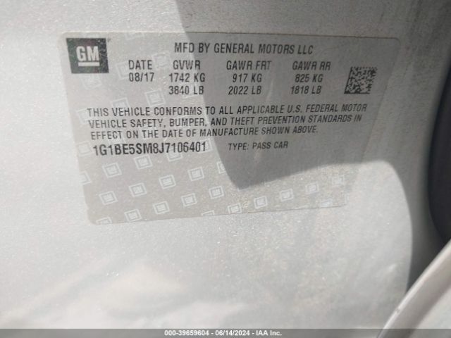 Photo 8 VIN: 1G1BE5SM8J7106401 - CHEVROLET CRUZE 