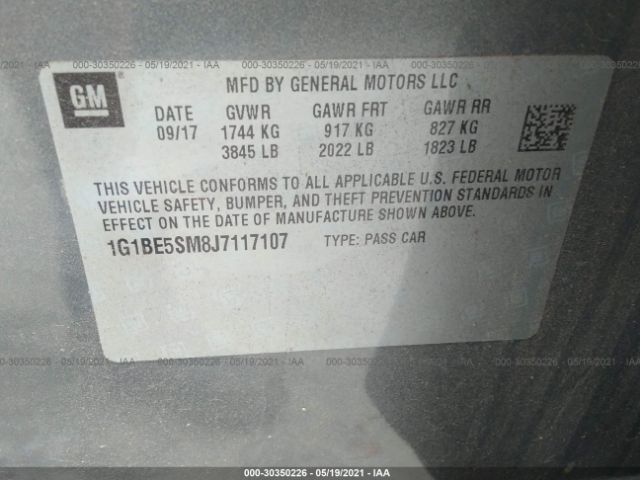 Photo 8 VIN: 1G1BE5SM8J7117107 - CHEVROLET CRUZE 