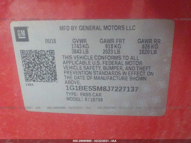 Photo 8 VIN: 1G1BE5SM8J7227137 - CHEVROLET CRUZE 