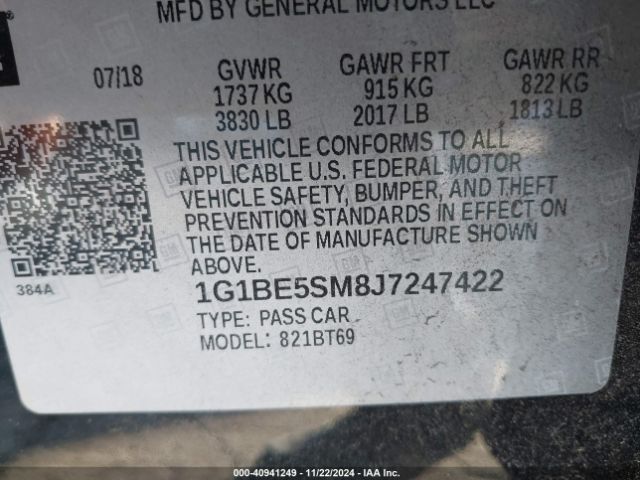 Photo 8 VIN: 1G1BE5SM8J7247422 - CHEVROLET CRUZE 