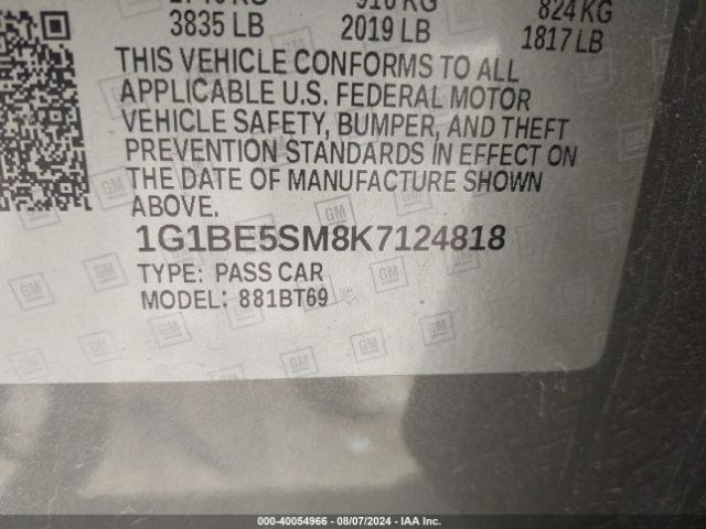 Photo 8 VIN: 1G1BE5SM8K7124818 - CHEVROLET CRUZE 