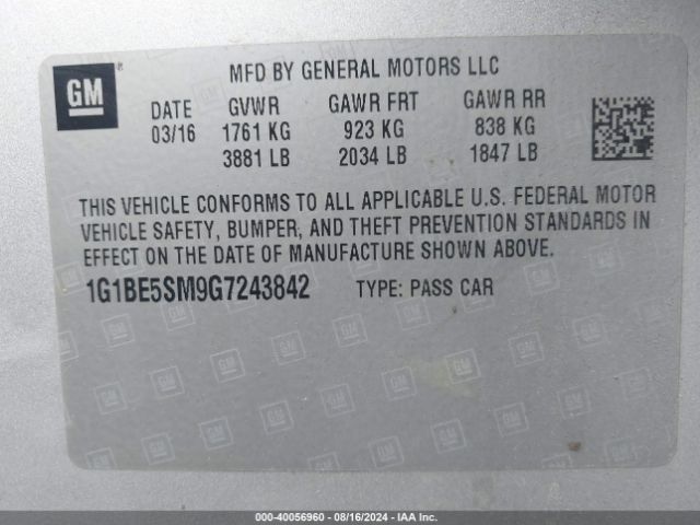 Photo 8 VIN: 1G1BE5SM9G7243842 - CHEVROLET CRUZE 