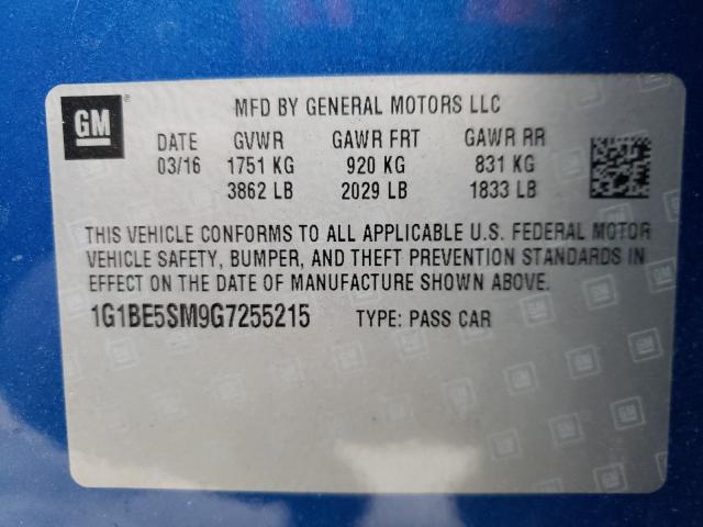 Photo 9 VIN: 1G1BE5SM9G7255215 - CHEVROLET CRUZE LT 