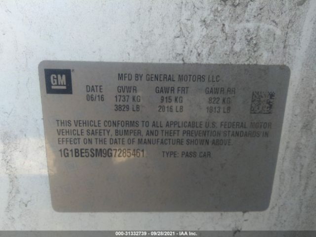 Photo 8 VIN: 1G1BE5SM9G7285461 - CHEVROLET CRUZE 