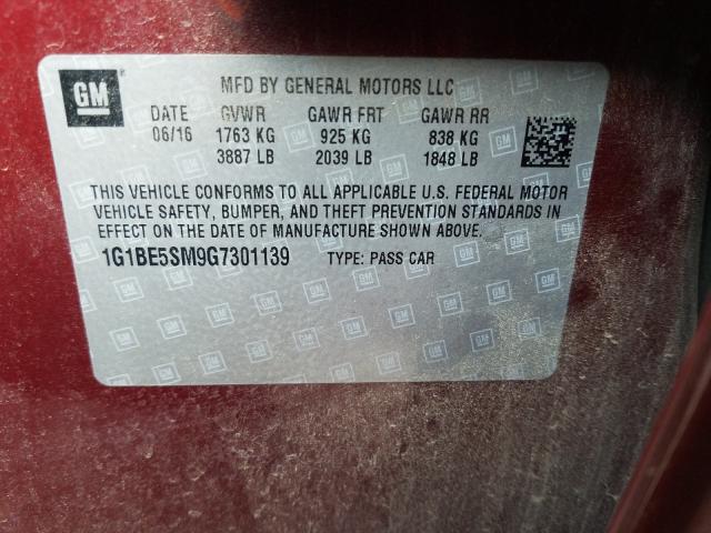 Photo 9 VIN: 1G1BE5SM9G7301139 - CHEVROLET CRUZE LT 