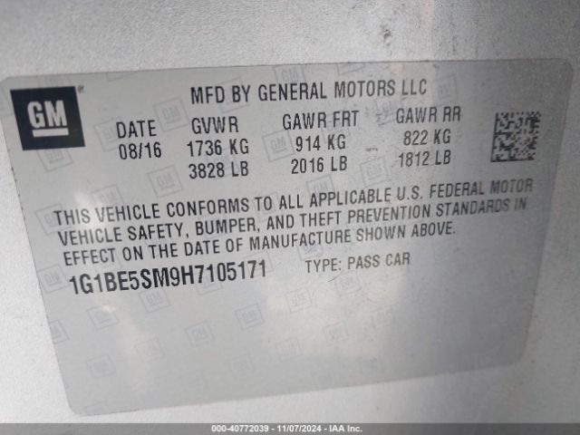 Photo 8 VIN: 1G1BE5SM9H7105171 - CHEVROLET CRUZE 