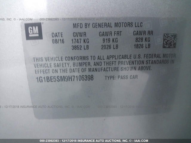 Photo 8 VIN: 1G1BE5SM9H7106398 - CHEVROLET CRUZE 