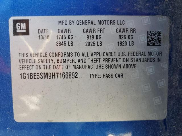 Photo 11 VIN: 1G1BE5SM9H7166892 - CHEVROLET CRUZE 