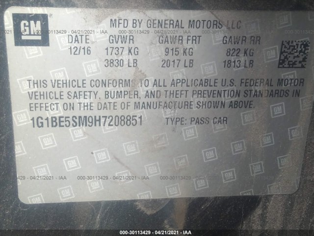 Photo 8 VIN: 1G1BE5SM9H7208851 - CHEVROLET CRUZE 