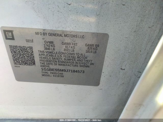 Photo 8 VIN: 1G1BE5SM9J7184573 - CHEVROLET CRUZE 