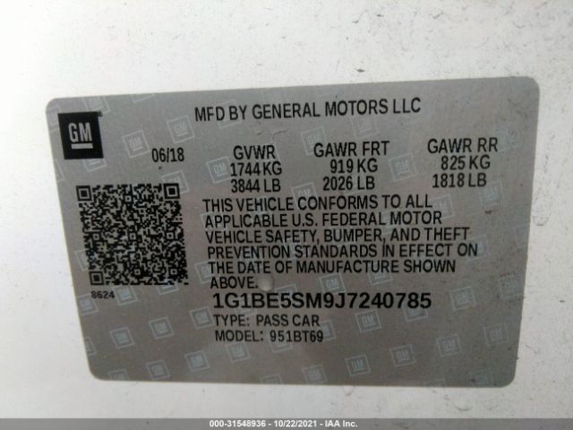 Photo 8 VIN: 1G1BE5SM9J7240785 - CHEVROLET CRUZE 