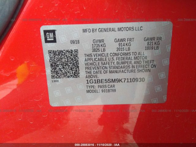 Photo 8 VIN: 1G1BE5SM9K7110930 - CHEVROLET CRUZE 