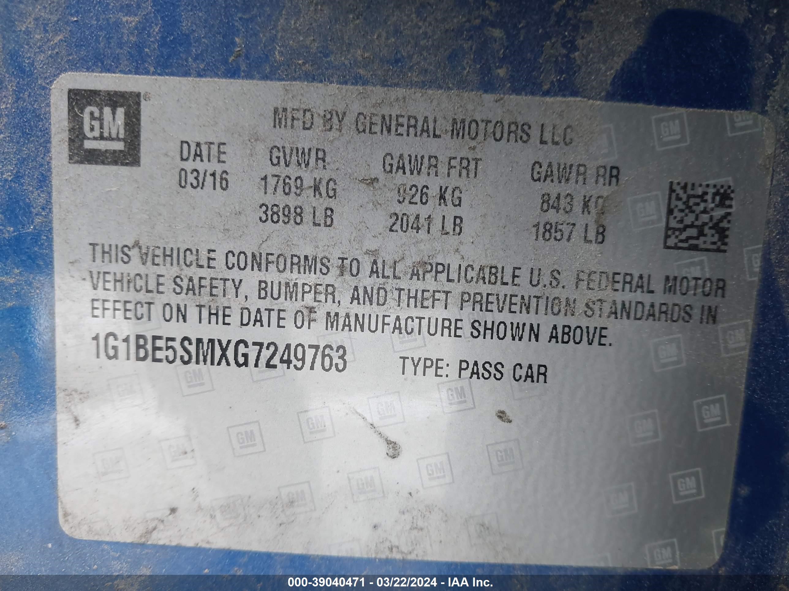 Photo 8 VIN: 1G1BE5SMXG7249763 - CHEVROLET CRUZE 