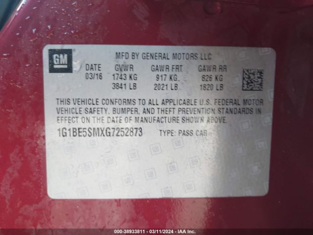 Photo 8 VIN: 1G1BE5SMXG7252873 - CHEVROLET CRUZE 