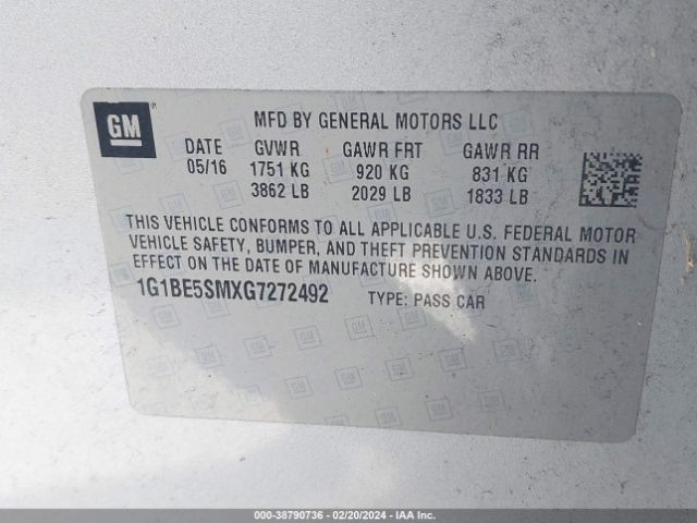 Photo 8 VIN: 1G1BE5SMXG7272492 - CHEVROLET CRUZE 