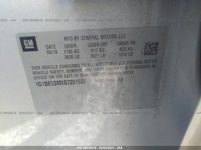 Photo 8 VIN: 1G1BE5SMXG7281502 - CHEVROLET CRUZE 