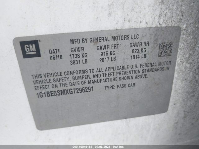 Photo 8 VIN: 1G1BE5SMXG7296291 - CHEVROLET CRUZE 