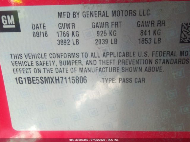 Photo 8 VIN: 1G1BE5SMXH7115806 - CHEVROLET CRUZE 