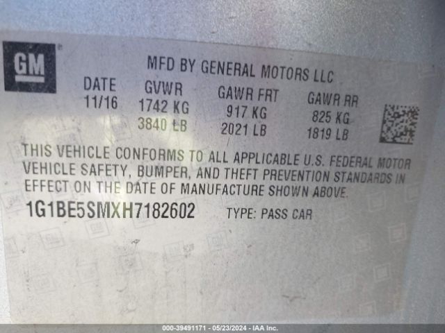 Photo 8 VIN: 1G1BE5SMXH7182602 - CHEVROLET CRUZE 