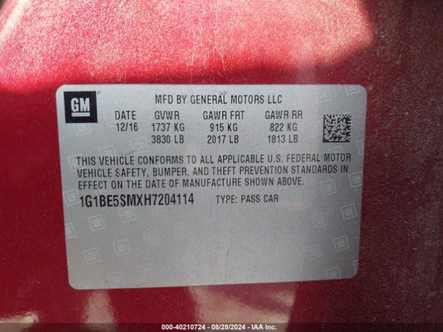 Photo 8 VIN: 1G1BE5SMXH7204114 - CHEVROLET CRUZE 