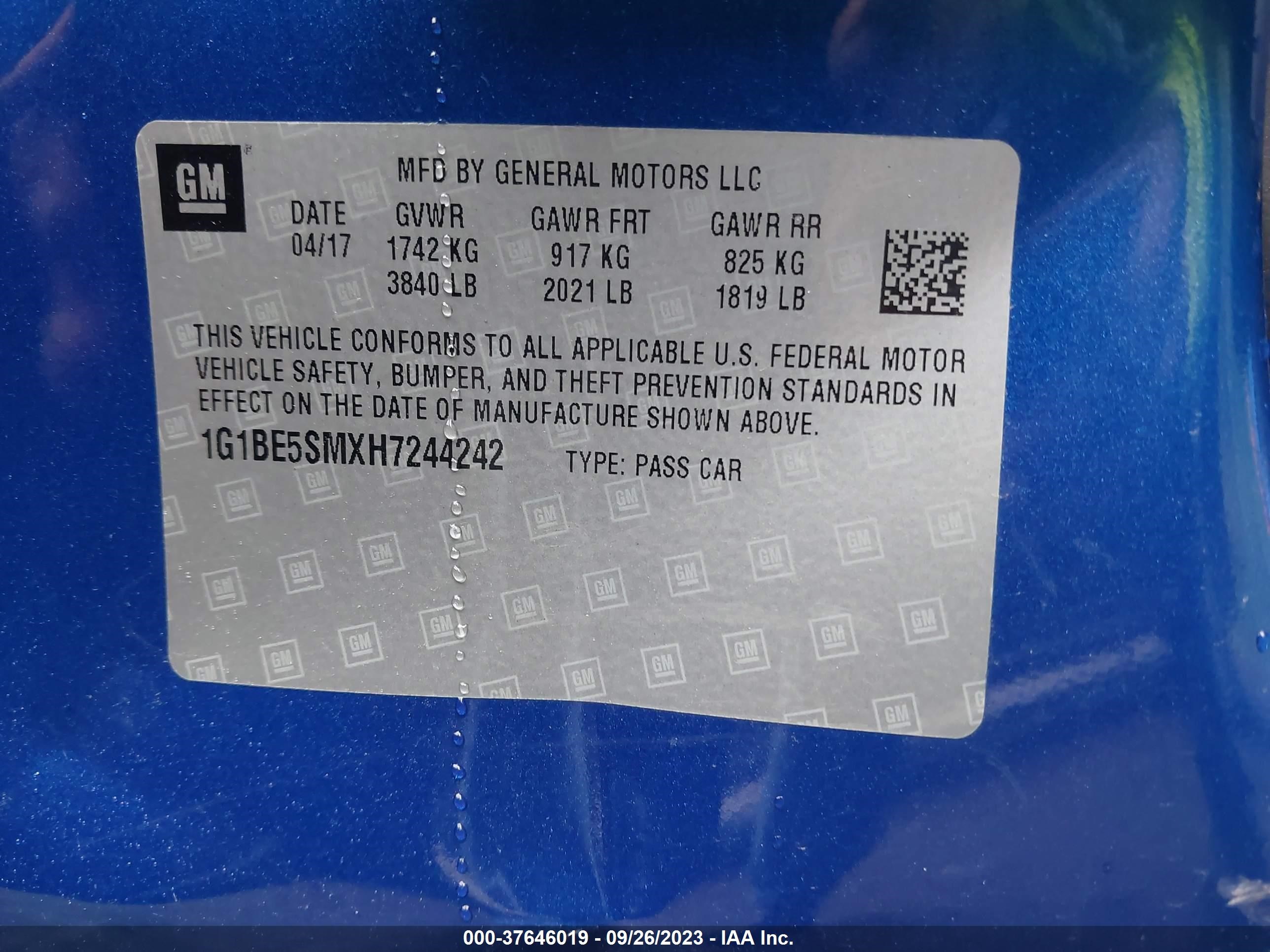 Photo 8 VIN: 1G1BE5SMXH7244242 - CHEVROLET CRUZE 