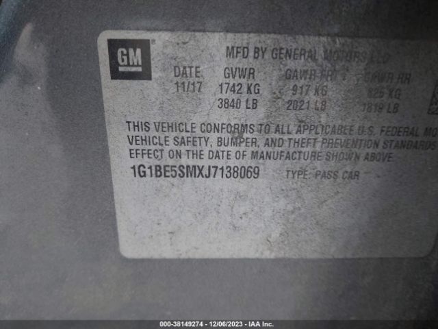 Photo 8 VIN: 1G1BE5SMXJ7138069 - CHEVROLET CRUZE 