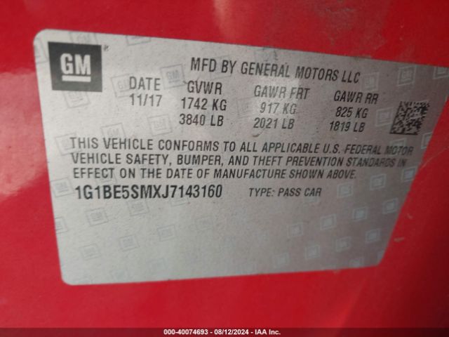 Photo 8 VIN: 1G1BE5SMXJ7143160 - CHEVROLET CRUZE 