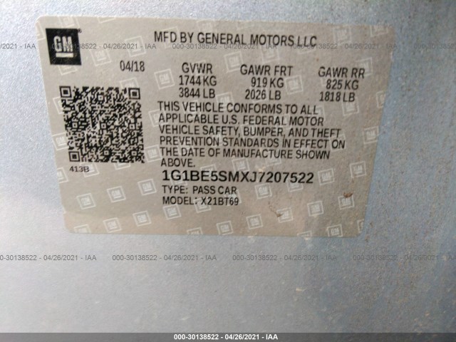 Photo 8 VIN: 1G1BE5SMXJ7207522 - CHEVROLET CRUZE 