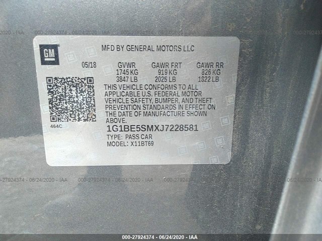 Photo 8 VIN: 1G1BE5SMXJ7228581 - CHEVROLET CRUZE 