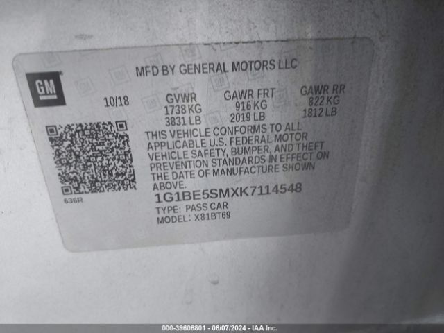 Photo 8 VIN: 1G1BE5SMXK7114548 - CHEVROLET CRUZE 