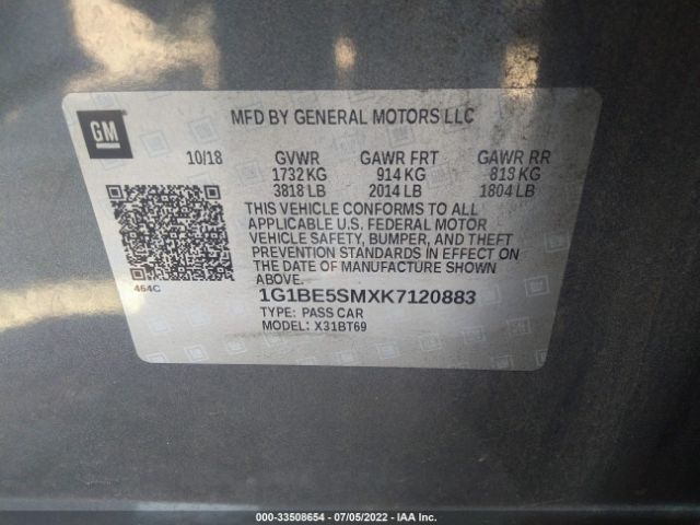 Photo 8 VIN: 1G1BE5SMXK7120883 - CHEVROLET CRUZE 