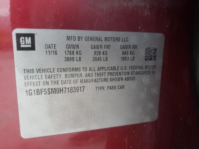 Photo 9 VIN: 1G1BF5SM0H7183917 - CHEVROLET CRUZE PREM 