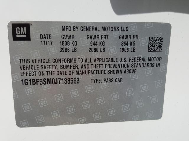 Photo 9 VIN: 1G1BF5SM0J7138563 - CHEVROLET CRUZE PREM 