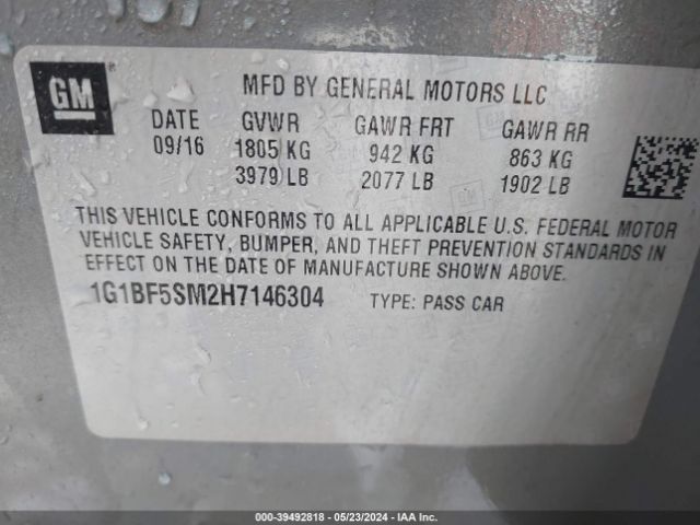 Photo 8 VIN: 1G1BF5SM2H7146304 - CHEVROLET CRUZE 