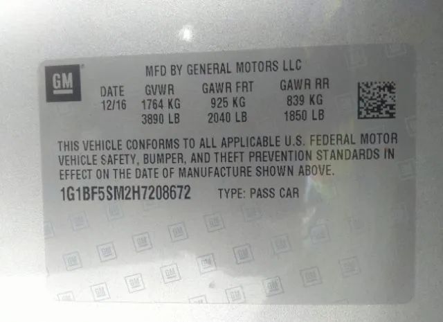 Photo 8 VIN: 1G1BF5SM2H7208672 - CHEVROLET CRUZE 