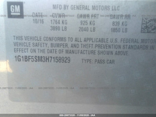 Photo 8 VIN: 1G1BF5SM3H7158929 - CHEVROLET CRUZE 