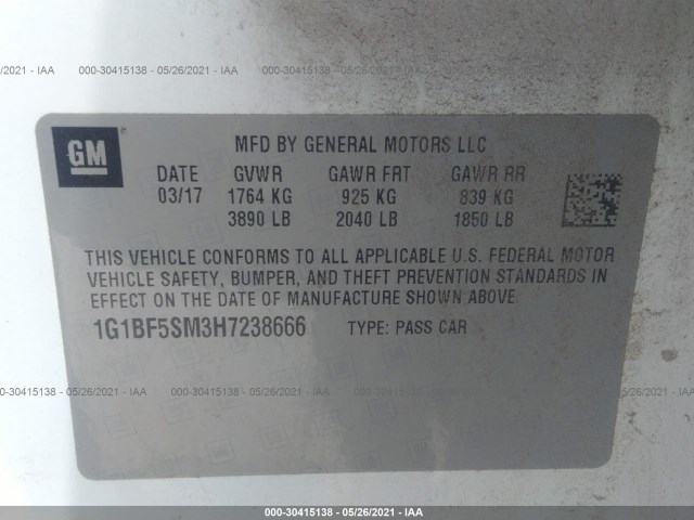 Photo 8 VIN: 1G1BF5SM3H7238666 - CHEVROLET CRUZE 