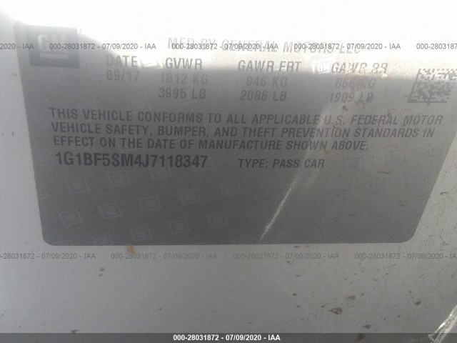 Photo 8 VIN: 1G1BF5SM4J7118347 - CHEVROLET CRUZE 