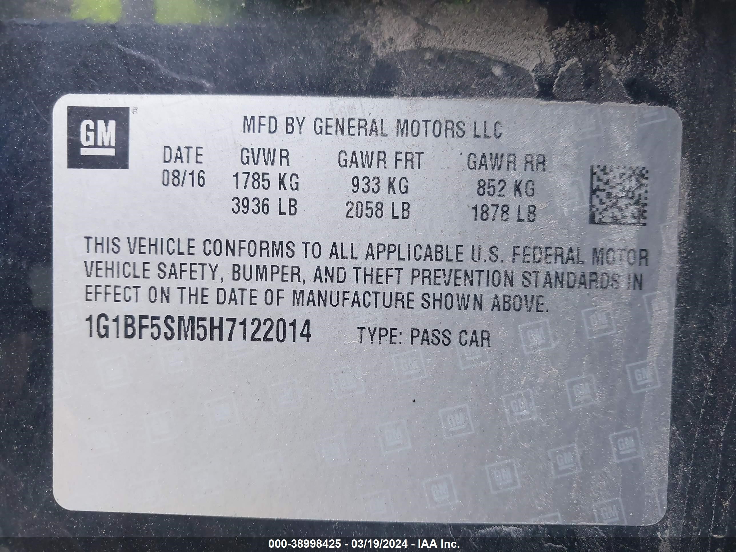 Photo 8 VIN: 1G1BF5SM5H7122014 - CHEVROLET CRUZE 