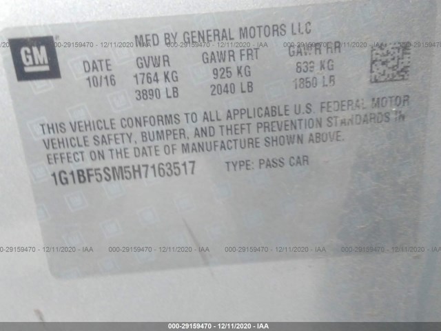 Photo 8 VIN: 1G1BF5SM5H7163517 - CHEVROLET CRUZE 