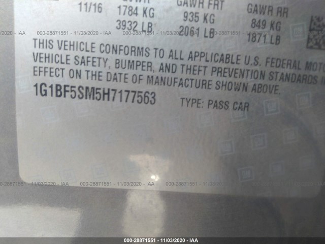 Photo 8 VIN: 1G1BF5SM5H7177563 - CHEVROLET CRUZE 