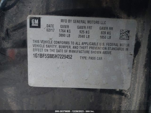 Photo 8 VIN: 1G1BF5SM5H7229452 - CHEVROLET CRUZE 