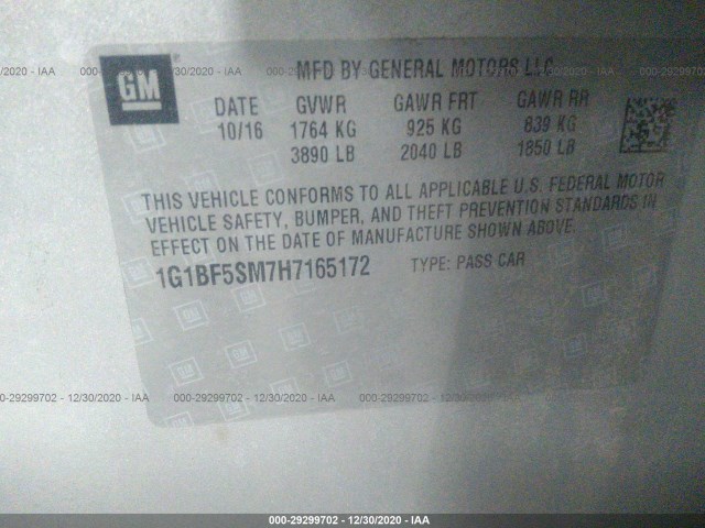 Photo 8 VIN: 1G1BF5SM7H7165172 - CHEVROLET CRUZE 